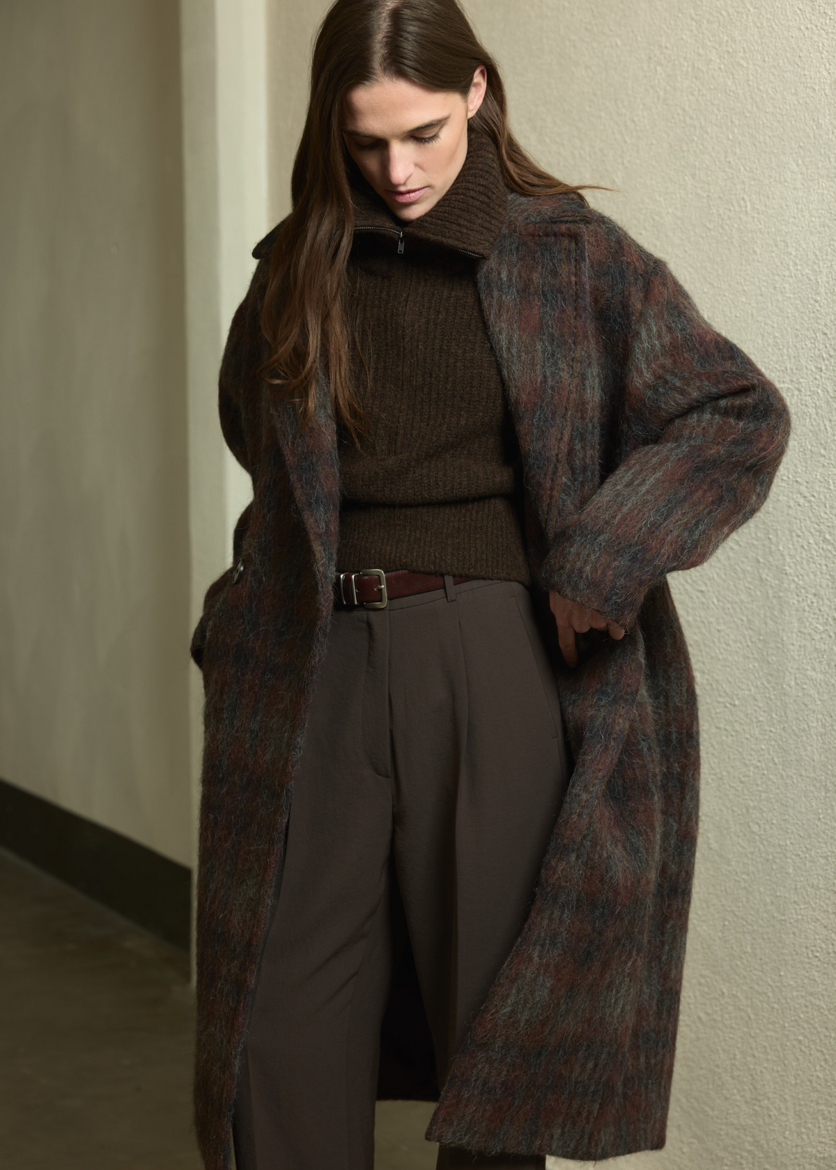 WOOL CHECK COCOON COAT